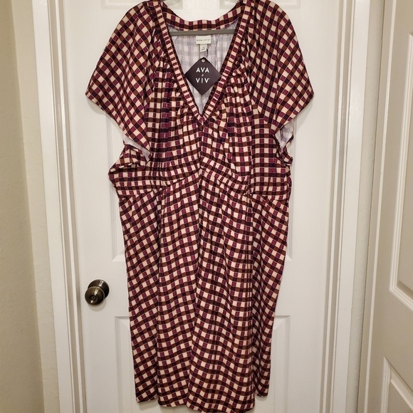 NWT Ava & Viv Brown Purple Gingham Dress Size 4X - Picture 2 of 12